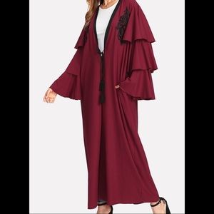 Maroon ruffle sleeve abaya from Dubai